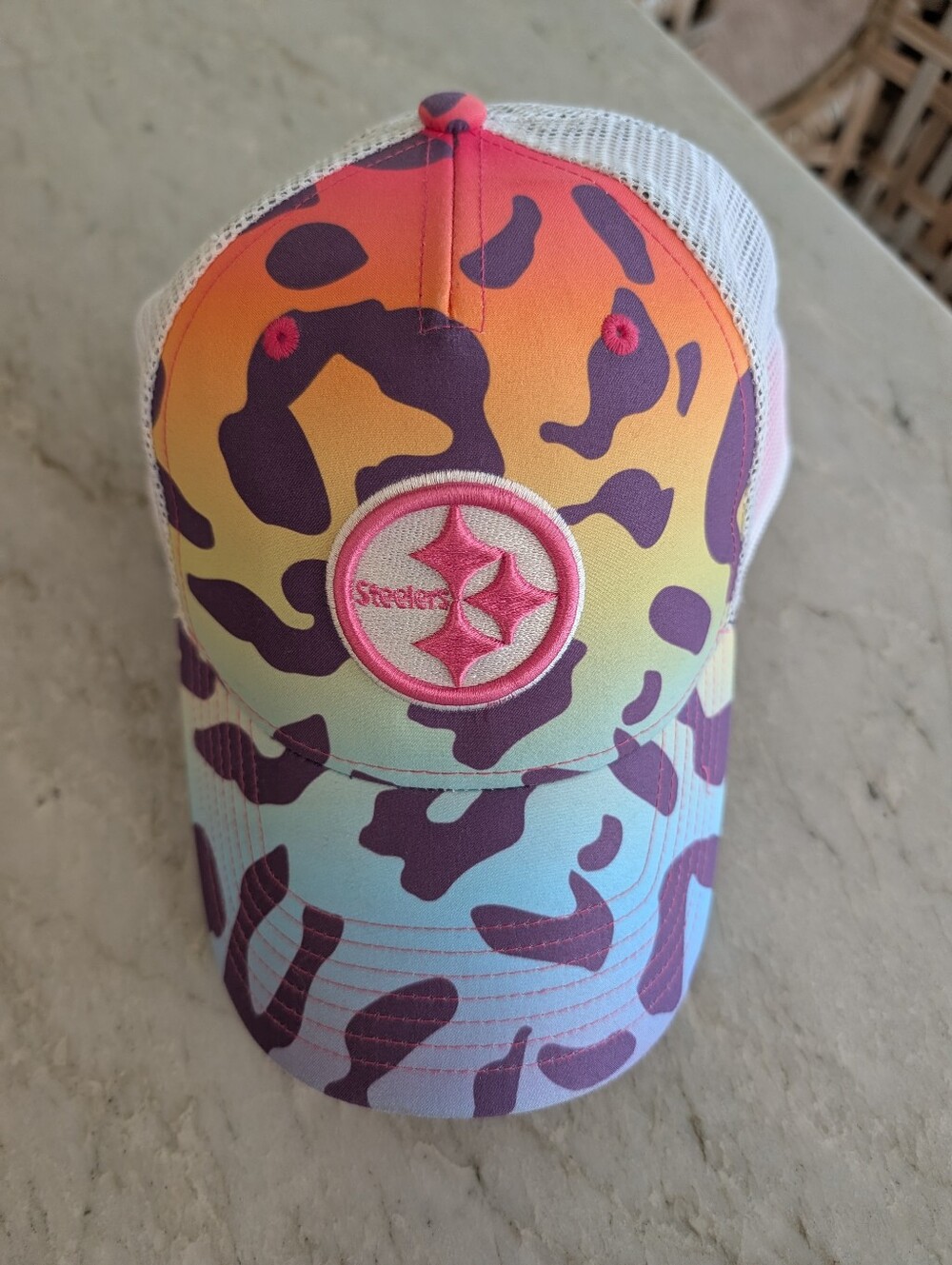Kids NFL Steelers Rainbow Camo Trucker Hat - Pink/Purple